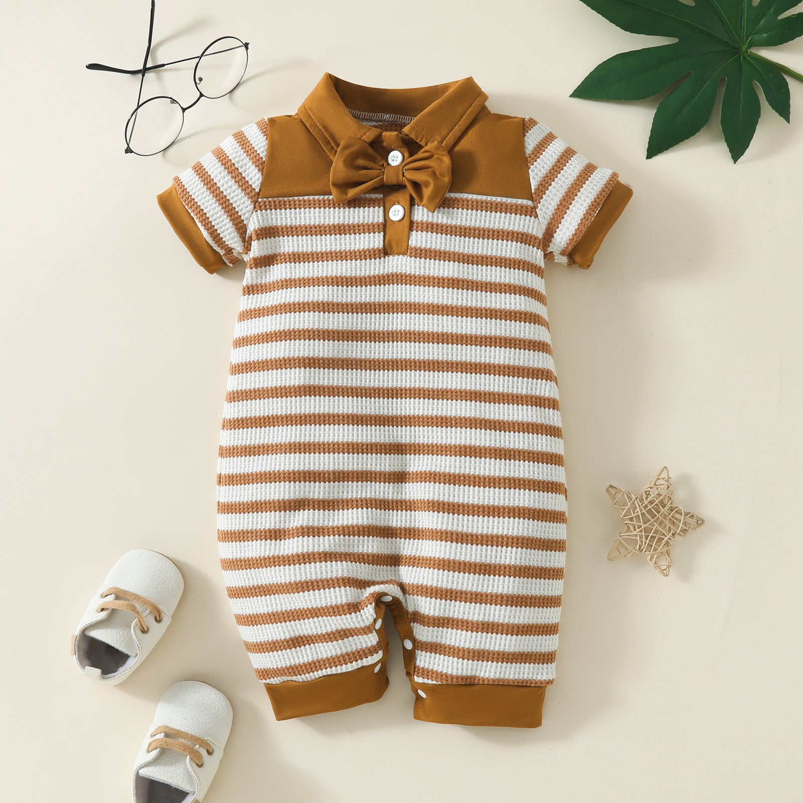 Baby Boy Fashion Waffle Strip Short Sleeve Rompers: The Perfect Blend of Comfort and Style